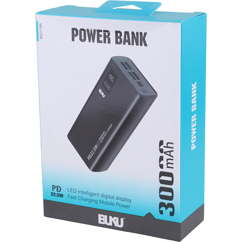 پاور بانک 22.5 وات صفحه نمایش دار برندBUKU مدل MG-G106 ظرفیت  30000 میلی آمپر فست شارژ/شارژ PD برند BUKU