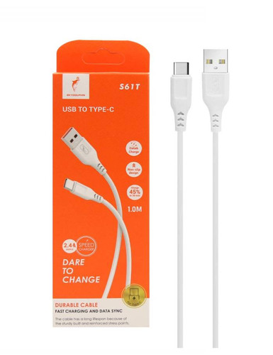 کابل شارژ تایپ سی USB به TC دولفین مدل DOLPHIN S61T/کابل تایپ سی / CABLE USB TO TC/